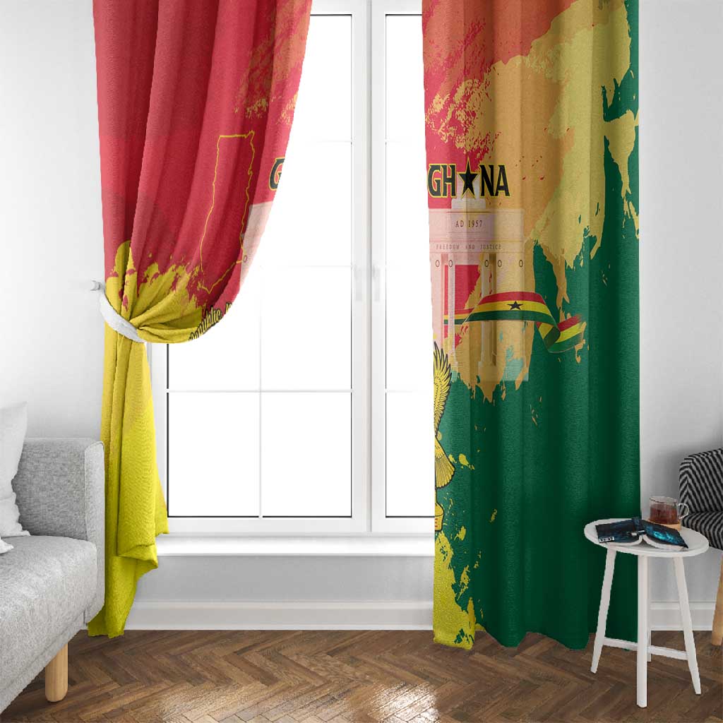 Ghana Republic Day Window Curtain Black Star Square - Grunge Style