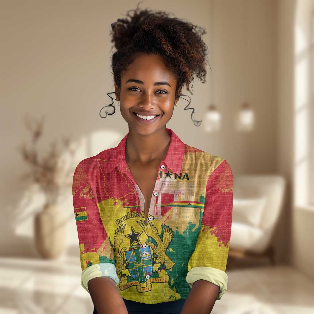 Personalized Ghana Republic Day Women Casual Shirt Black Star Square - Grunge Style