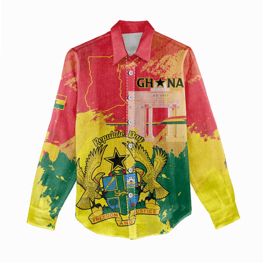Personalized Ghana Republic Day Women Casual Shirt Black Star Square - Grunge Style