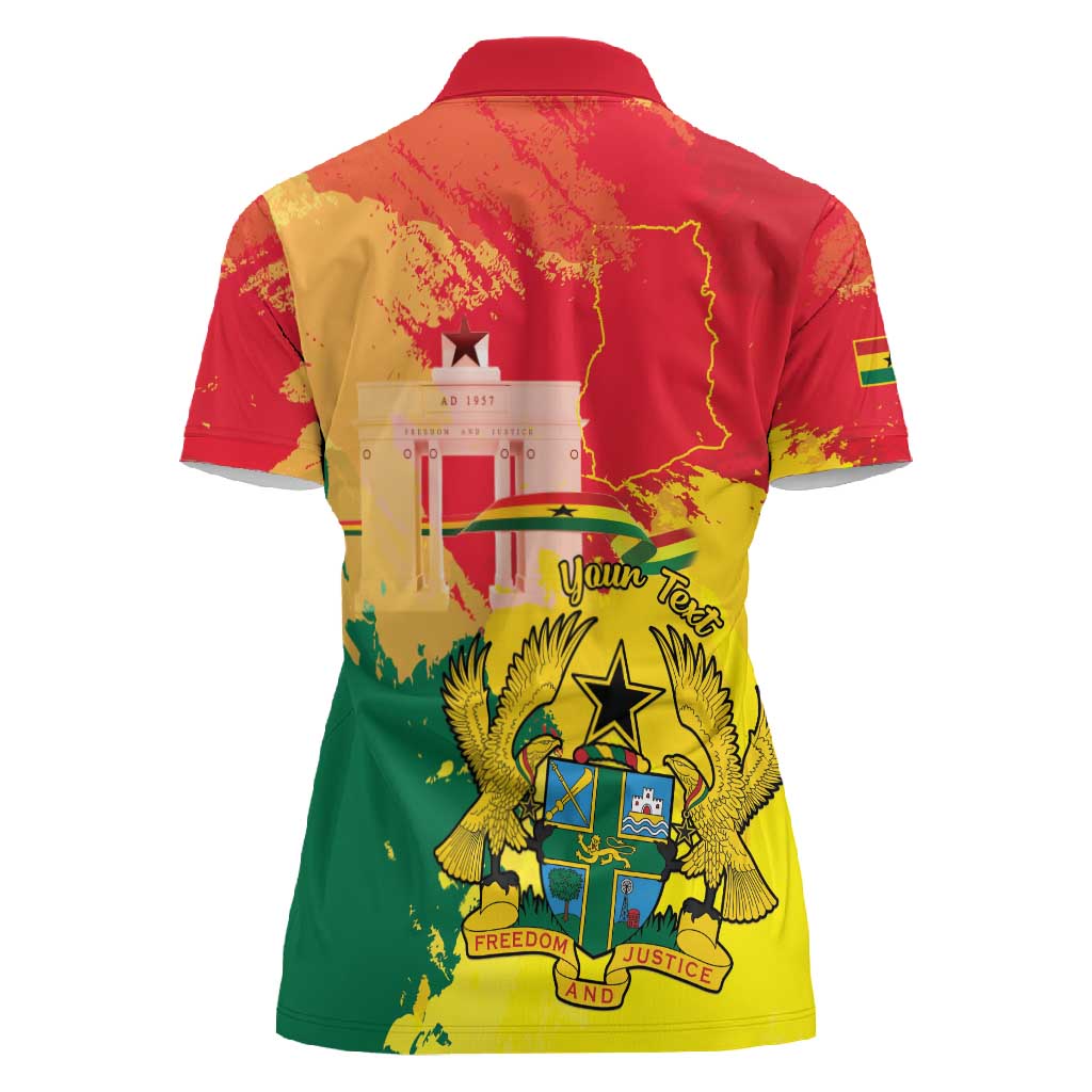 Personalized Ghana Republic Day Women Polo Shirt Black Star Square - Grunge Style