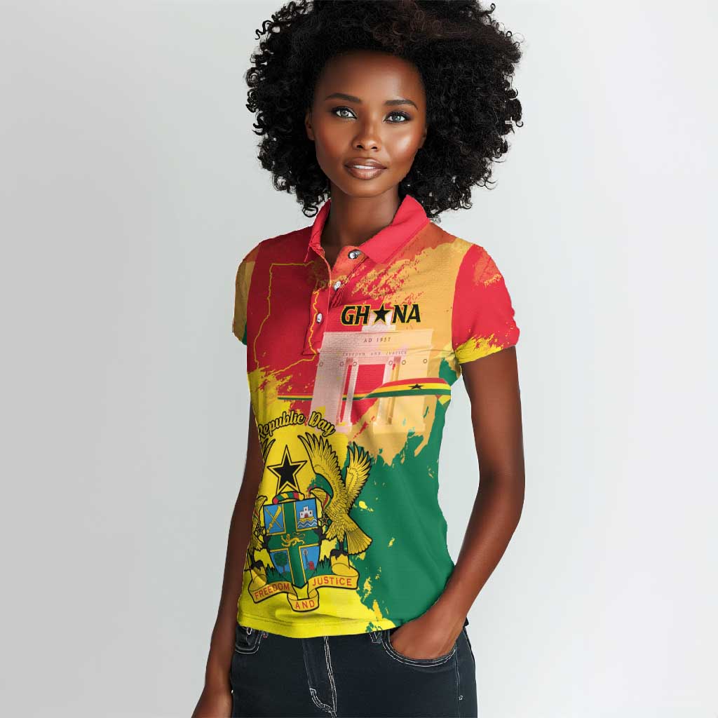 Personalized Ghana Republic Day Women Polo Shirt Black Star Square - Grunge Style