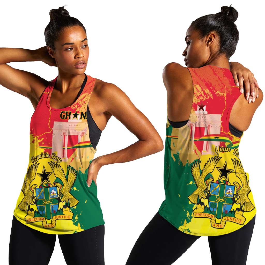 Personalized Ghana Republic Day Women Racerback Tank Black Star Square - Grunge Style