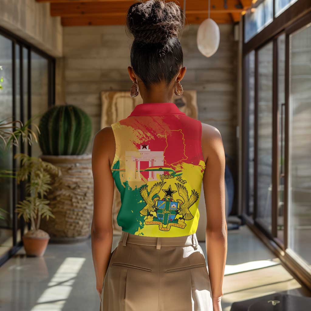 Personalized Ghana Republic Day Women Sleeveless Polo Shirt Black Star Square - Grunge Style
