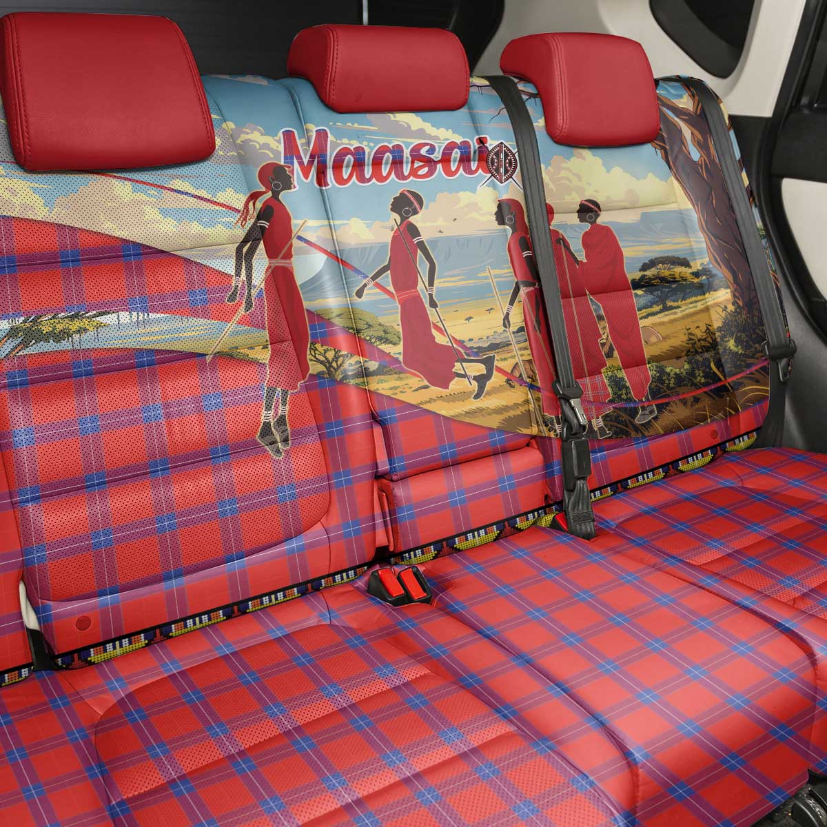Maasai Adumu Dance Back Car Seat Cover Shuka Pattern - Kenya Safari