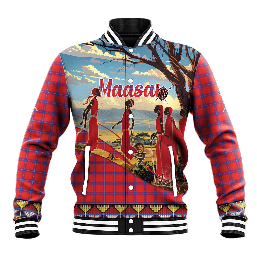Maasai Adumu Dance Baseball Jacket Shuka Pattern - Kenya Safari