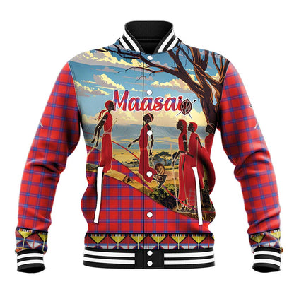 Maasai Adumu Dance Baseball Jacket Shuka Pattern - Kenya Safari