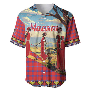 Maasai Adumu Dance Baseball Jersey Shuka Pattern - Kenya Safari