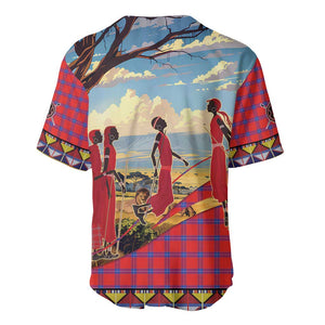 Maasai Adumu Dance Baseball Jersey Shuka Pattern - Kenya Safari