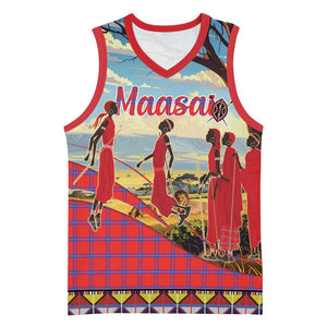 Maasai Adumu Dance Basketball Jersey Shuka Pattern - Kenya Safari - African Pride