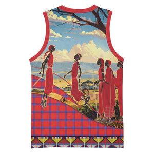 Maasai Adumu Dance Basketball Jersey Shuka Pattern - Kenya Safari - African Pride
