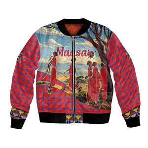 Maasai Adumu Dance Bomber Jacket Shuka Pattern - Kenya Safari