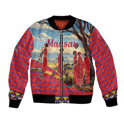Maasai Adumu Dance Bomber Jacket Shuka Pattern - Kenya Safari