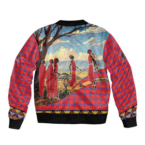 Maasai Adumu Dance Bomber Jacket Shuka Pattern - Kenya Safari
