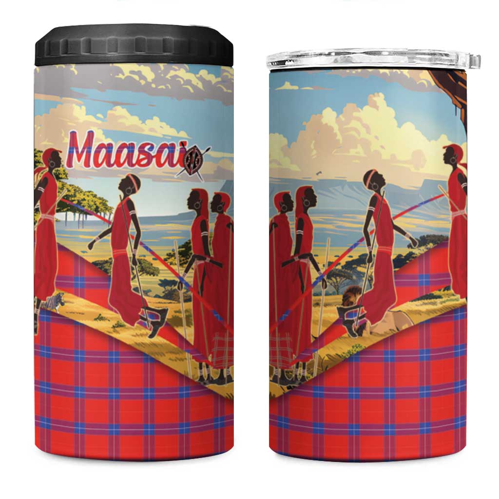 Maasai Adumu Dance 4 in 1 Can Cooler Tumbler Shuka Pattern - Kenya Safari