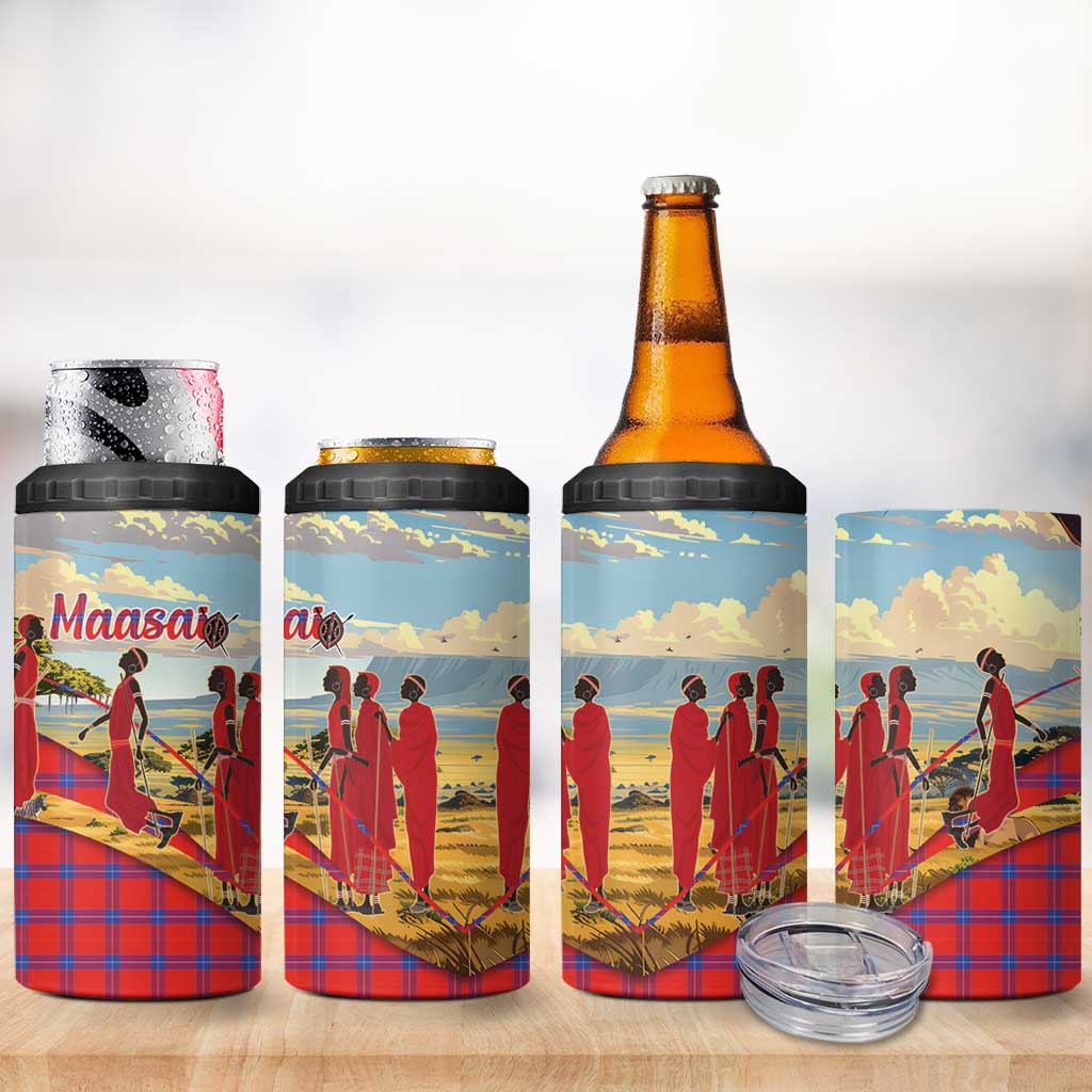 Maasai Adumu Dance 4 in 1 Can Cooler Tumbler Shuka Pattern - Kenya Safari
