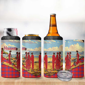 Maasai Adumu Dance 4 in 1 Can Cooler Tumbler Shuka Pattern - Kenya Safari