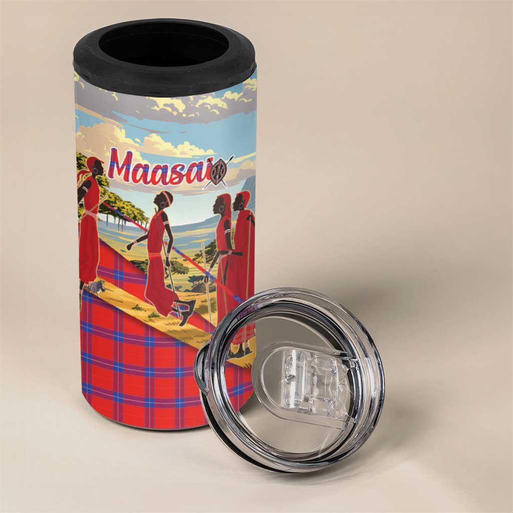 Maasai Adumu Dance 4 in 1 Can Cooler Tumbler Shuka Pattern - Kenya Safari