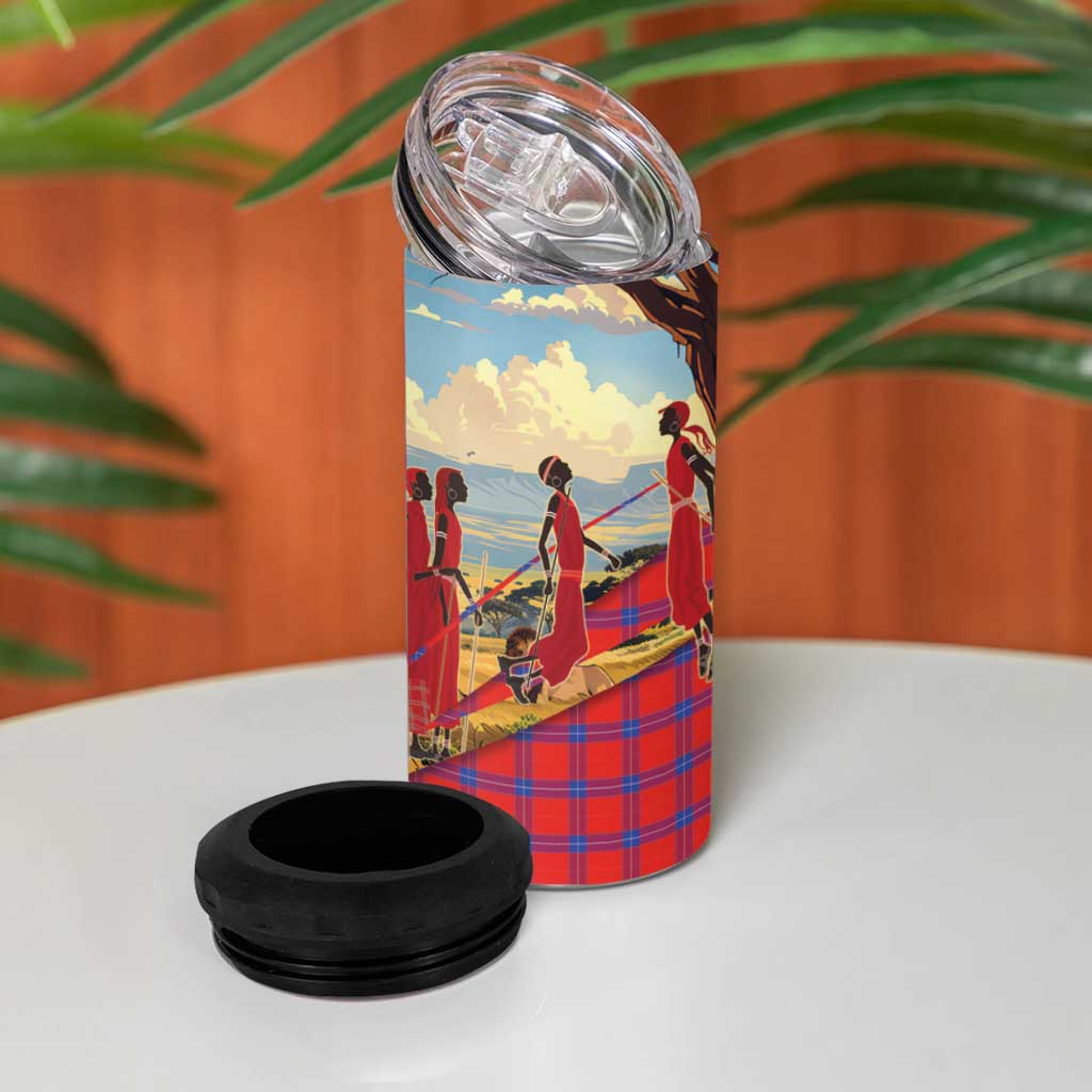 Maasai Adumu Dance 4 in 1 Can Cooler Tumbler Shuka Pattern - Kenya Safari