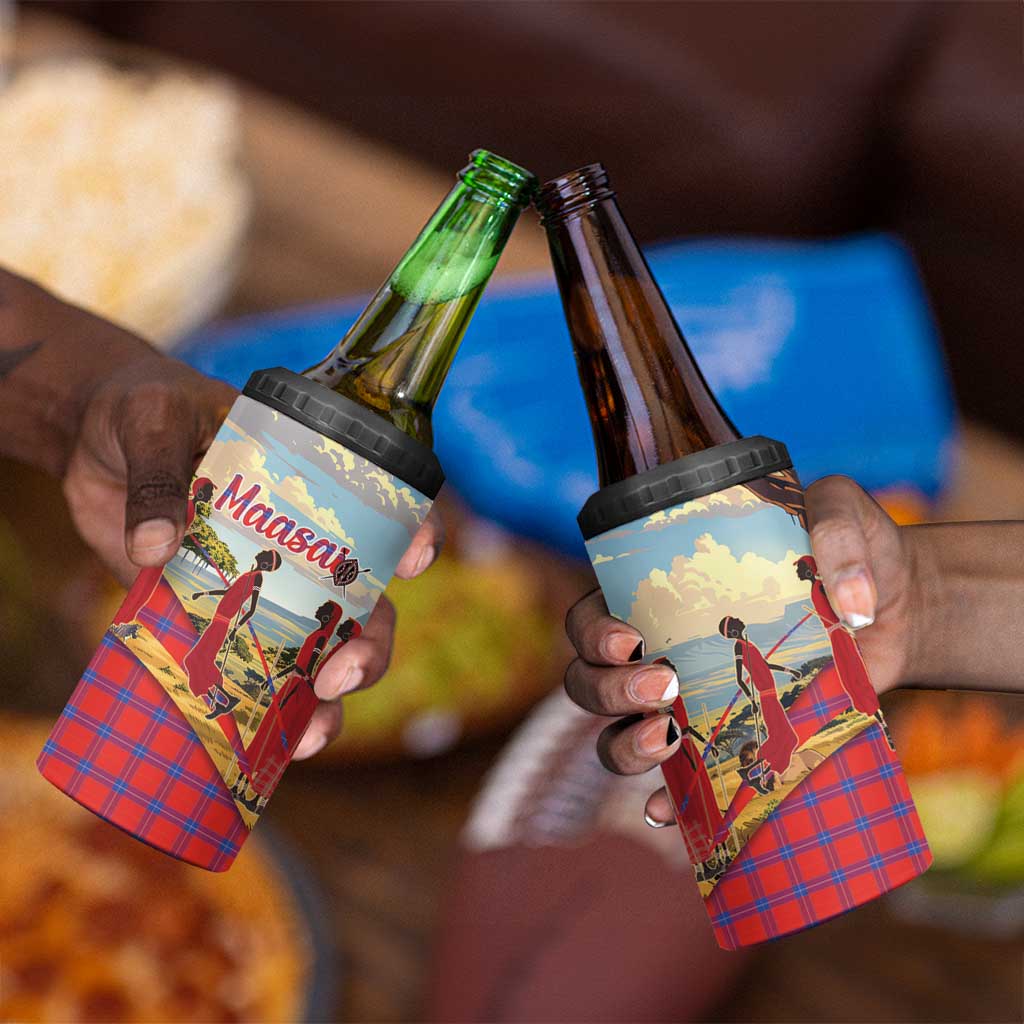 Maasai Adumu Dance 4 in 1 Can Cooler Tumbler Shuka Pattern - Kenya Safari