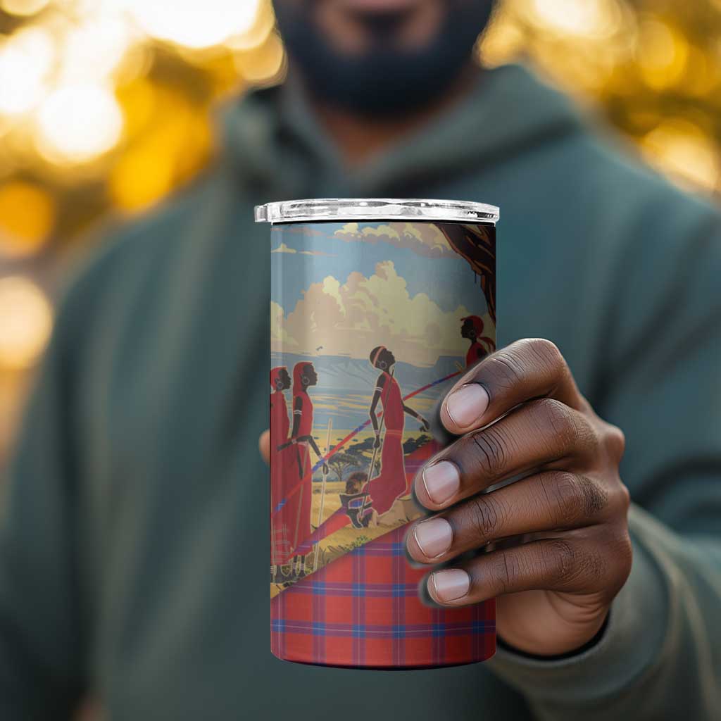 Maasai Adumu Dance 4 in 1 Can Cooler Tumbler Shuka Pattern - Kenya Safari