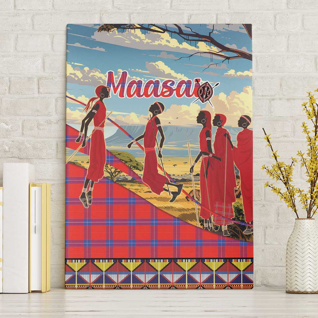 Maasai Adumu Dance Canvas Wall Art Shuka Pattern - Kenya Safari