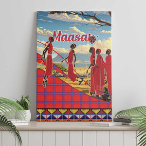 Maasai Adumu Dance Canvas Wall Art Shuka Pattern - Kenya Safari