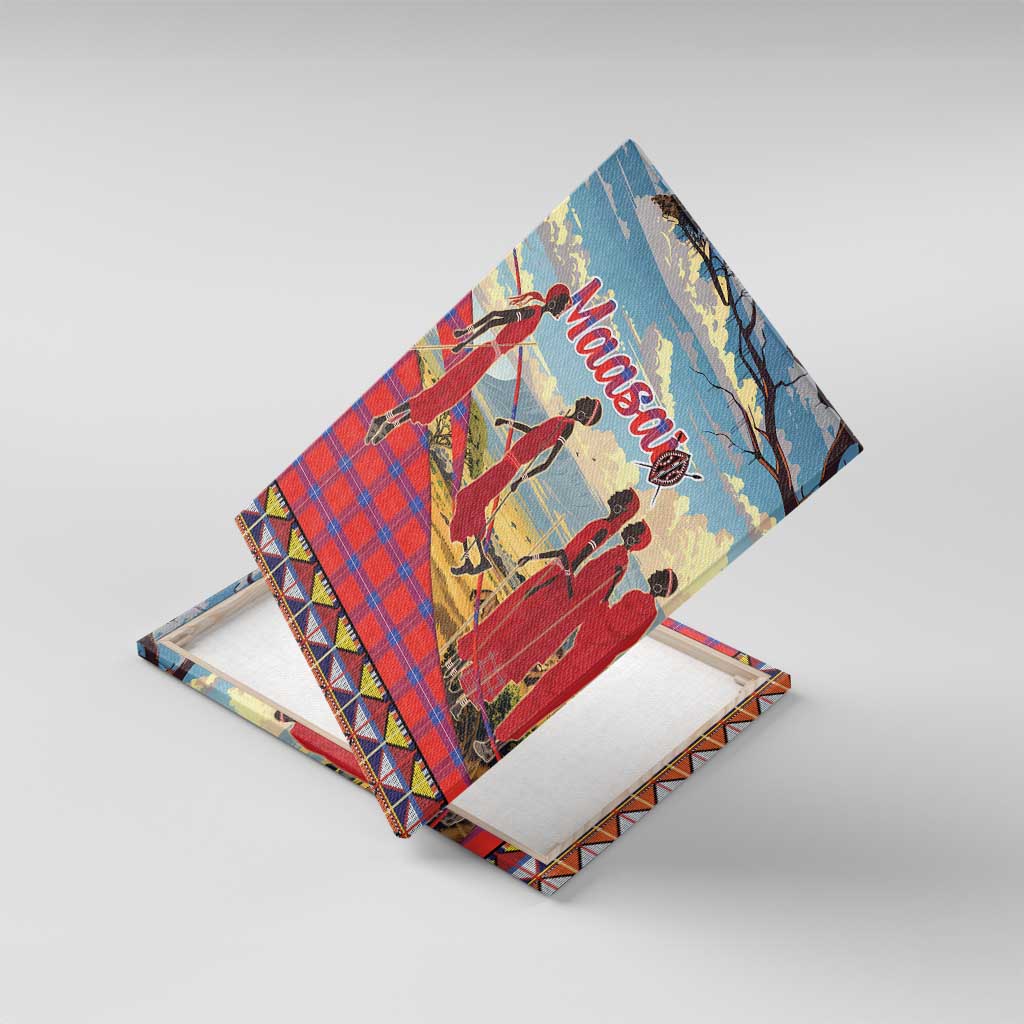 Maasai Adumu Dance Canvas Wall Art Shuka Pattern - Kenya Safari