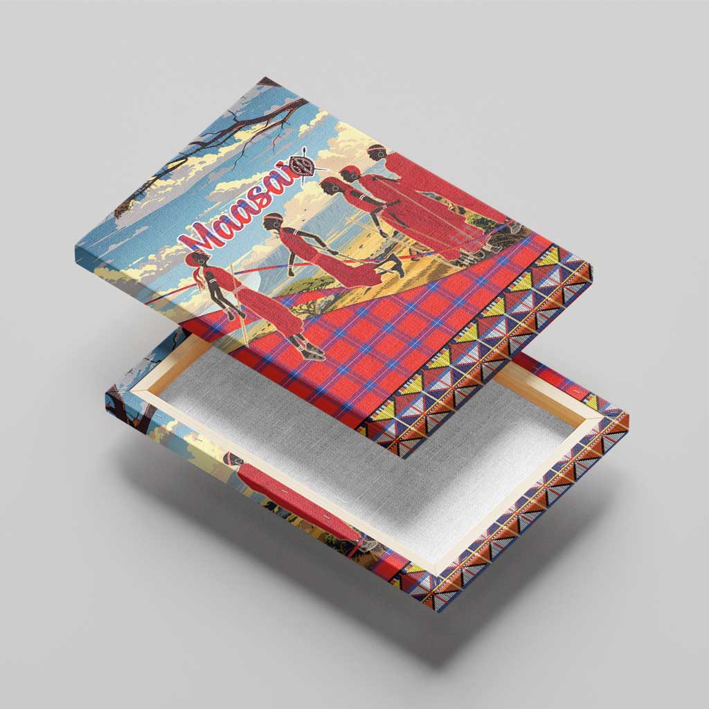 Maasai Adumu Dance Canvas Wall Art Shuka Pattern - Kenya Safari