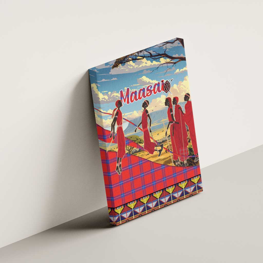 Maasai Adumu Dance Canvas Wall Art Shuka Pattern - Kenya Safari
