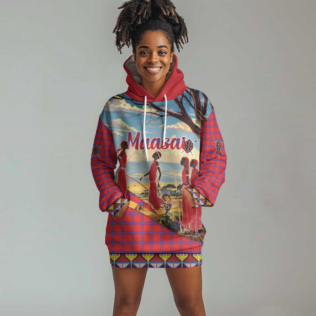Maasai Adumu Dance Hoodie Dress Shuka Pattern - Kenya Safari