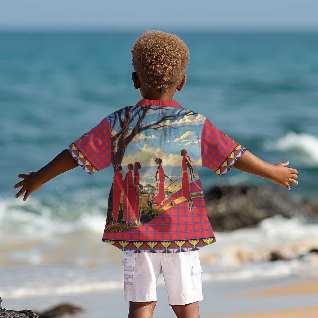 Maasai Adumu Dance Kid Hawaiian Shirt Shuka Pattern - Kenya Safari