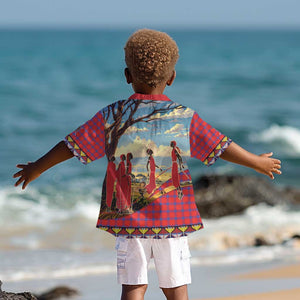 Maasai Adumu Dance Kid Hawaiian Shirt Shuka Pattern - Kenya Safari