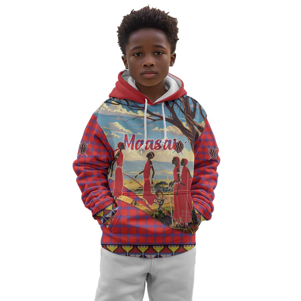 Maasai Adumu Dance Kid Hoodie Shuka Pattern - Kenya Safari