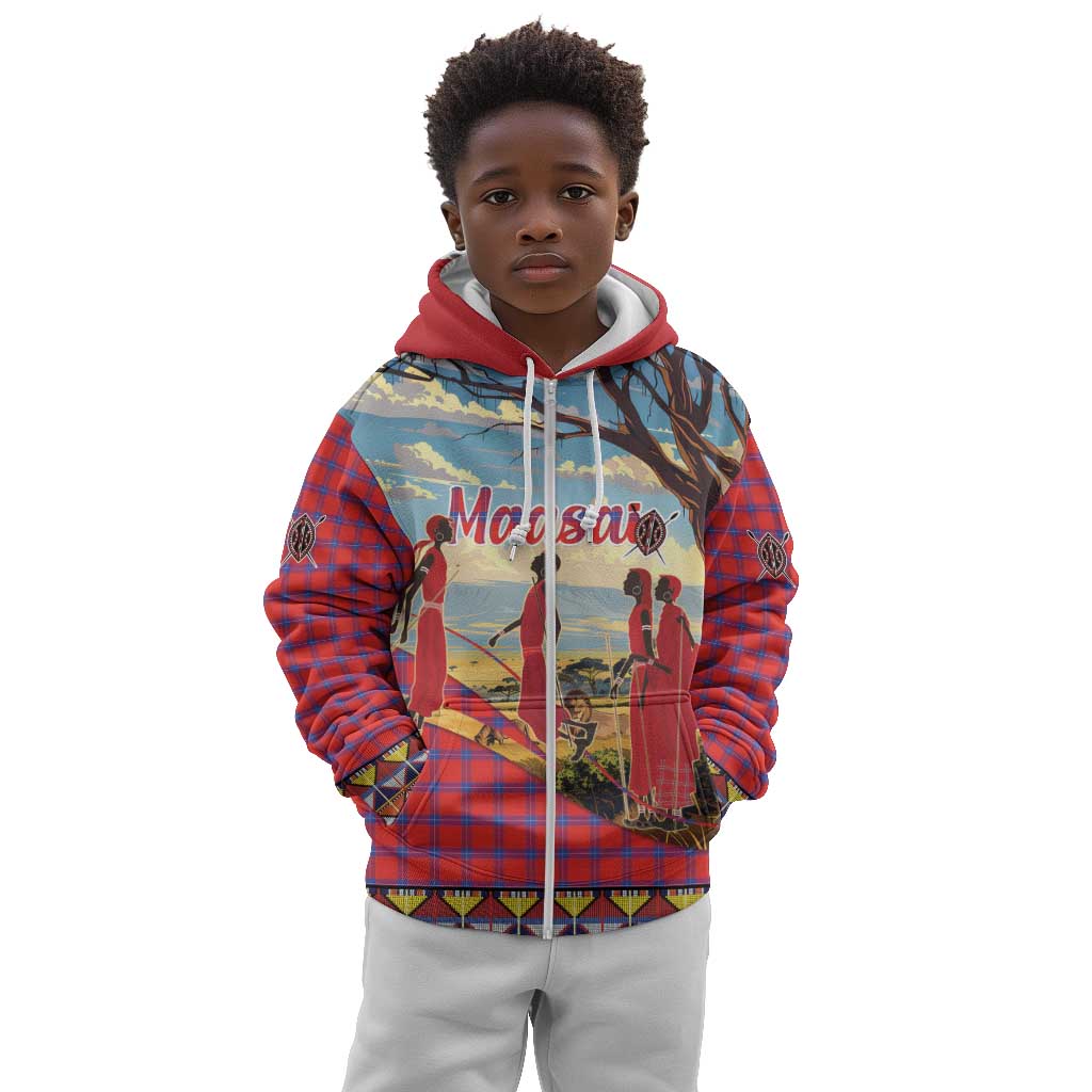 Maasai Adumu Dance Kid Hoodie Shuka Pattern - Kenya Safari