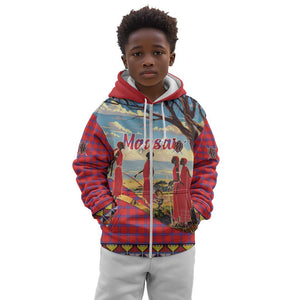 Maasai Adumu Dance Kid Hoodie Shuka Pattern - Kenya Safari
