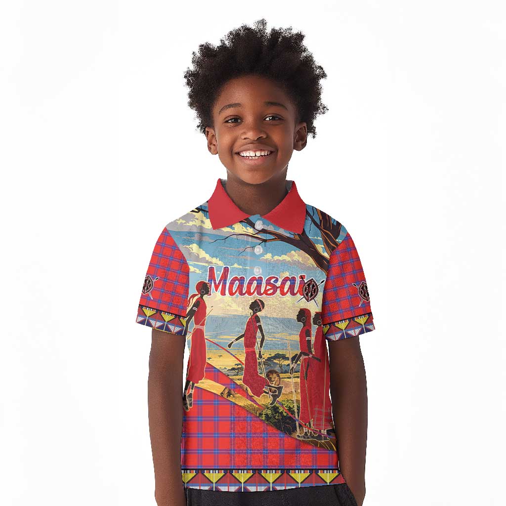 Maasai Adumu Dance Kid Polo Shirt Shuka Pattern - Kenya Safari