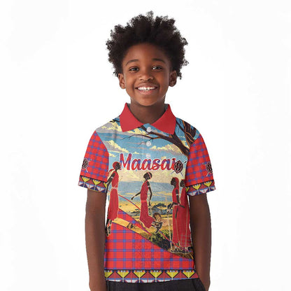 Maasai Adumu Dance Kid Polo Shirt Shuka Pattern - Kenya Safari
