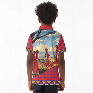 Maasai Adumu Dance Kid Polo Shirt Shuka Pattern - Kenya Safari