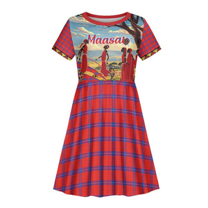 Maasai Adumu Dance Kid Short Sleeve Dress Shuka Pattern - Kenya Safari