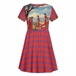 Maasai Adumu Dance Kid Short Sleeve Dress Shuka Pattern - Kenya Safari