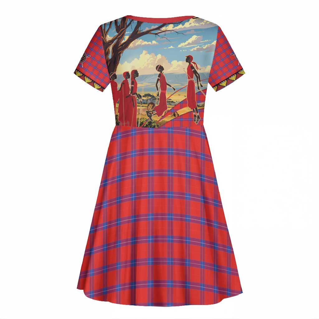 Maasai Adumu Dance Kid Short Sleeve Dress Shuka Pattern - Kenya Safari