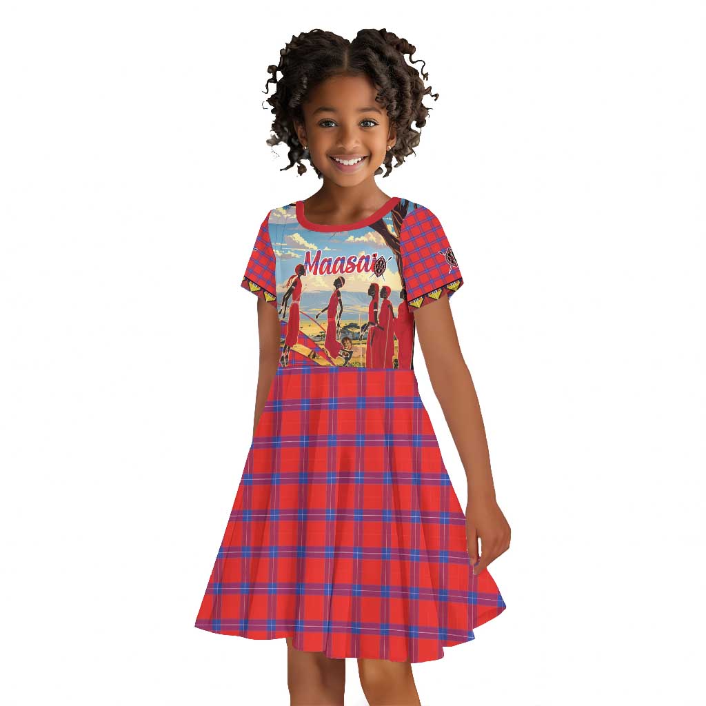 Maasai Adumu Dance Kid Short Sleeve Dress Shuka Pattern - Kenya Safari