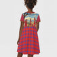 Maasai Adumu Dance Kid Short Sleeve Dress Shuka Pattern - Kenya Safari
