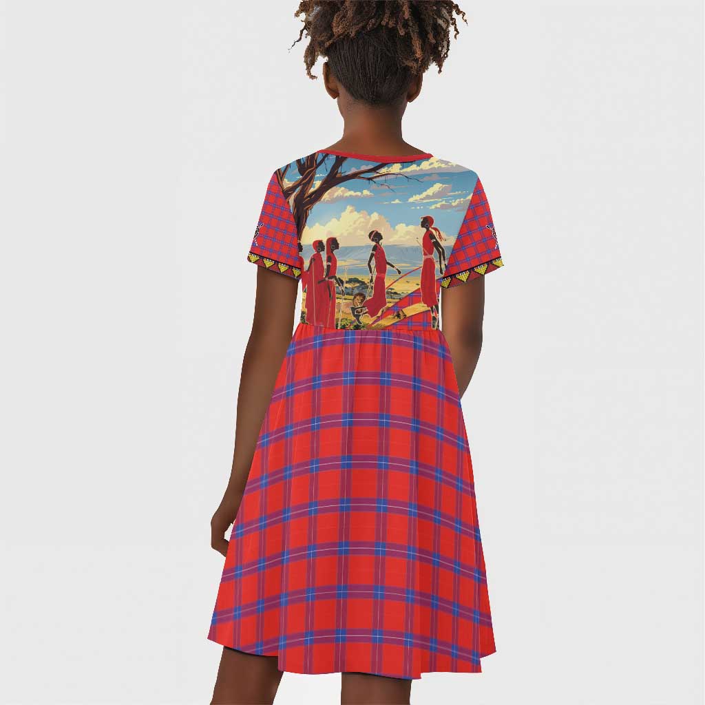 Maasai Adumu Dance Kid Short Sleeve Dress Shuka Pattern - Kenya Safari