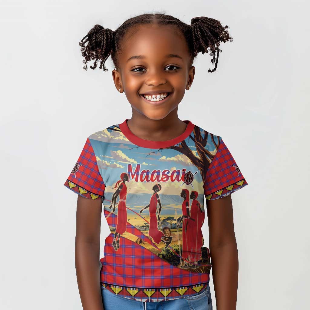 Maasai Adumu Dance Kid T shirt Shuka Pattern - Kenya Safari