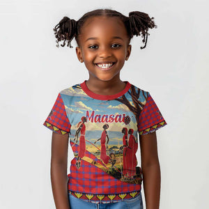 Maasai Adumu Dance Kid T shirt Shuka Pattern - Kenya Safari