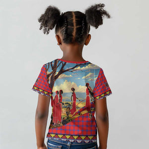 Maasai Adumu Dance Kid T shirt Shuka Pattern - Kenya Safari
