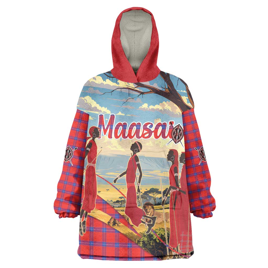 Maasai Adumu Dance Kid Wearable Blanket Hoodie Shuka Pattern - Kenya Safari