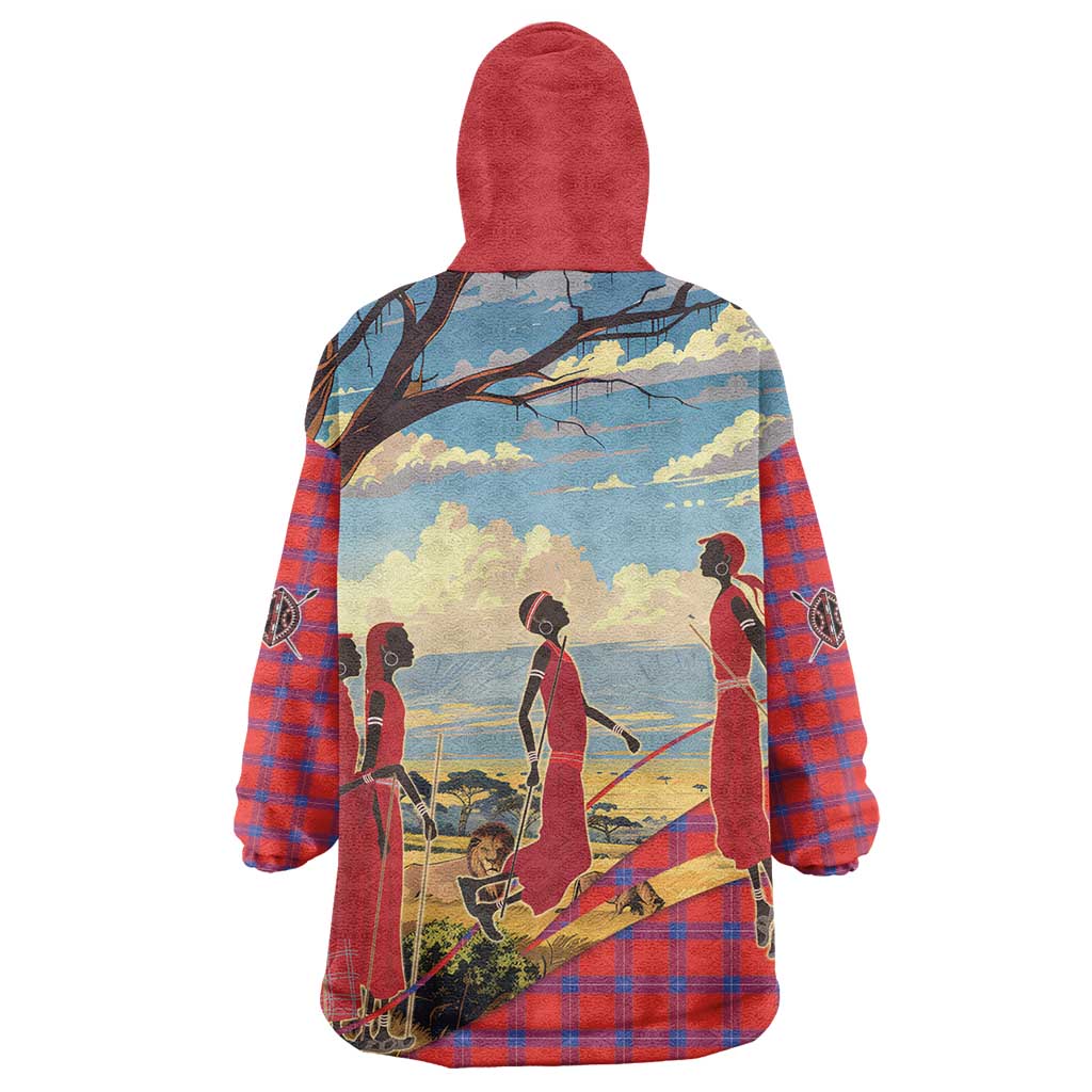 Maasai Adumu Dance Kid Wearable Blanket Hoodie Shuka Pattern - Kenya Safari