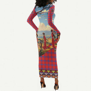 Maasai Adumu Dance Long Sleeve Bodycon Dress Shuka Pattern - Kenya Safari LT15